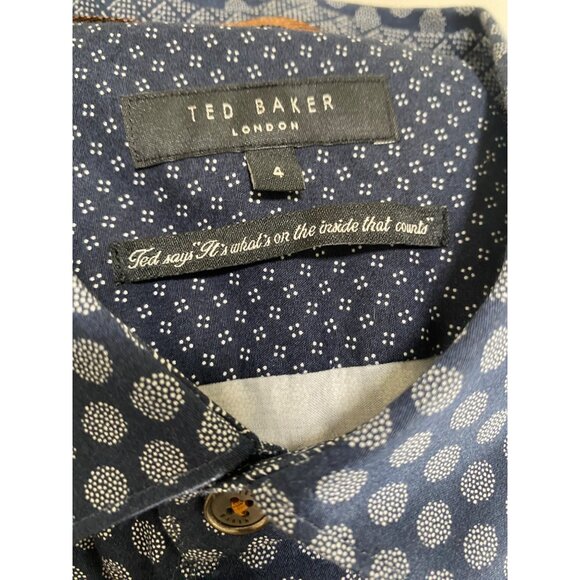 Ted Baker Mens Polka Dot Button-Up Shirt Size 4 Navy Blue Long Sleeve Cotton - Picture 13 of 15